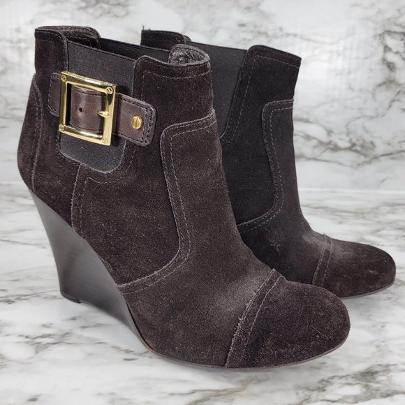 Tory Burch Adrienne Brown Suede Wedge Bootie - Picture 1 of 7